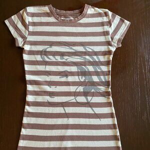 Vintage brown and tan stripe Fashion Women face illustration xs graphic Tee